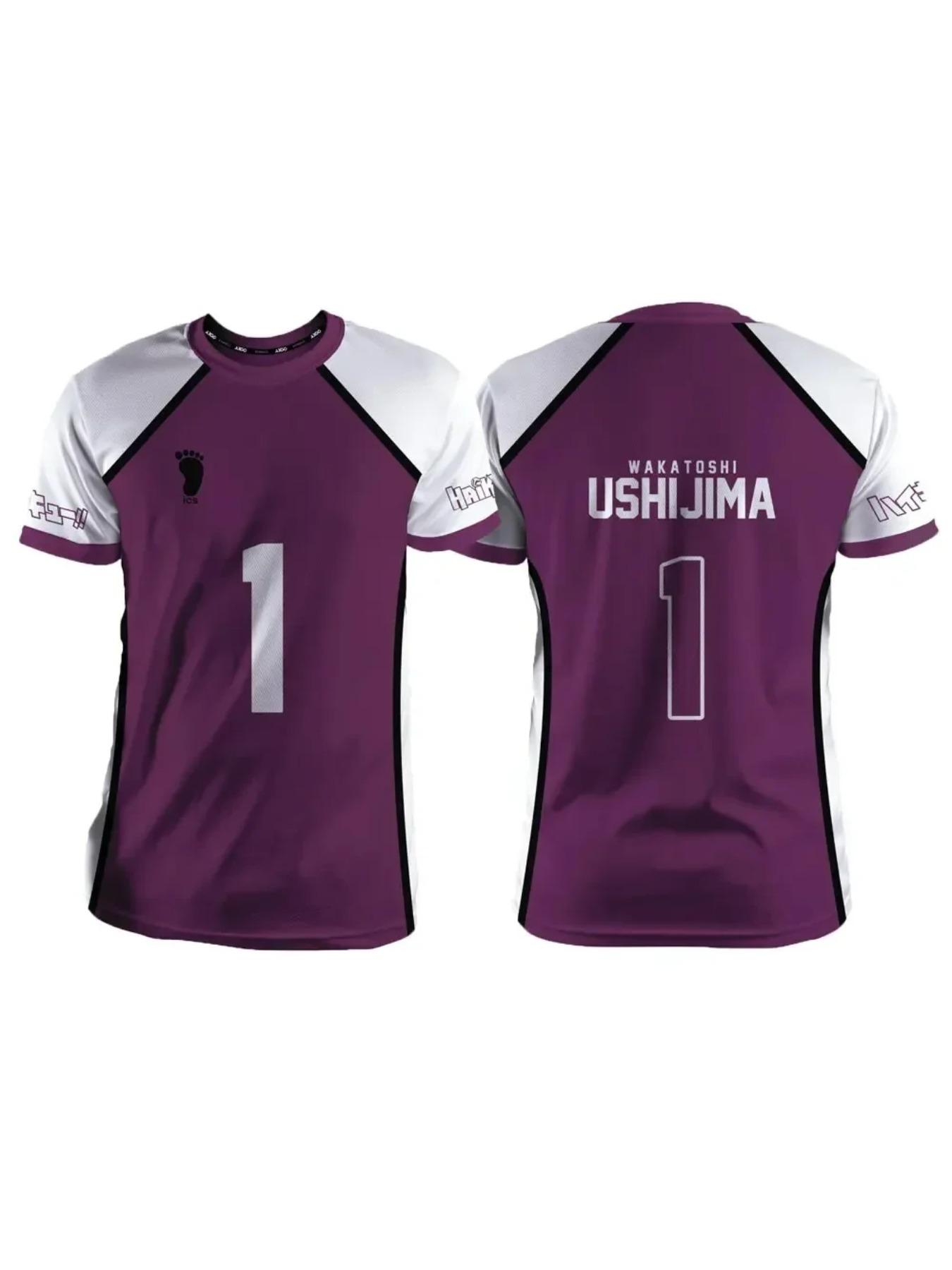 Haikyuu Shiratorizawa Purple Japanese Anime Cosplay T-shirt, Unisex, Summer Short sleeved, Children's Fashion, Men's and Women's Cartoon T-shirt