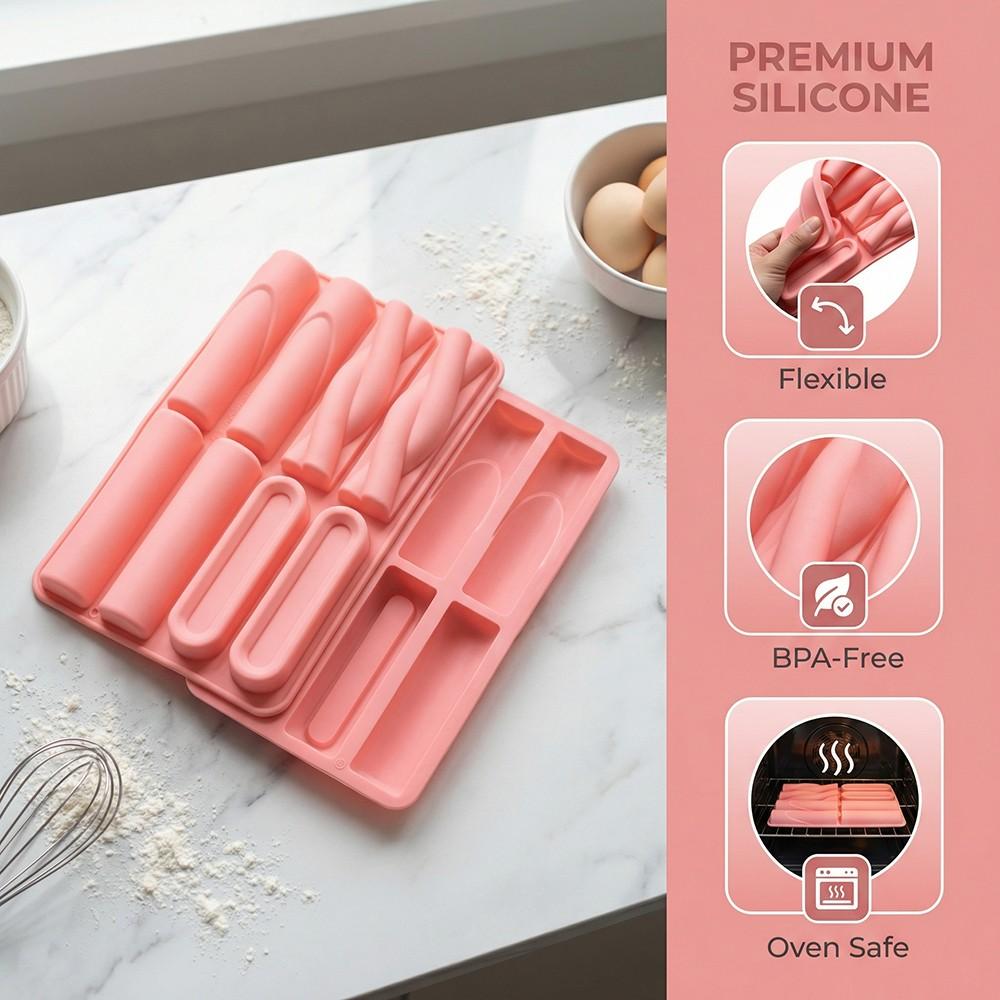 3pcs 8-Cavity Long Rectangle Silicone Cake Molds, 3D Chocolate Cream Cake, Brownie, French Dessert Mold, Baking Tools