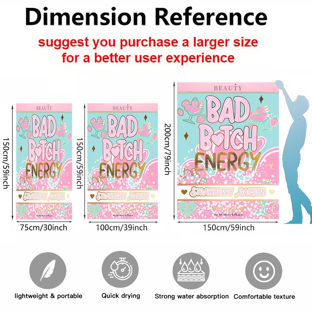 Bad B*tch Energy Beach Towel, Oversized Cute Print Pool Towel, Quick Dry Sand Free Camping Towel, Soft Absorbent Bath Towel Blanket, Summer Beach Pool Essential, Perfect Travel Gift