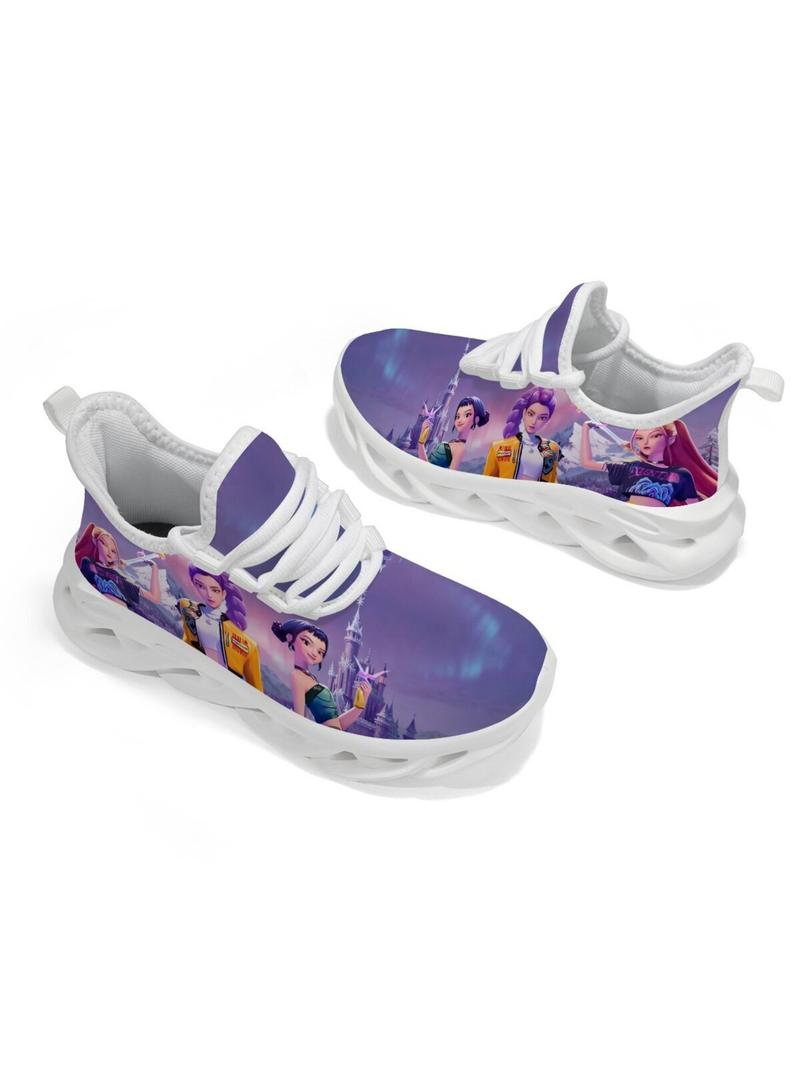 Kids K-Pop Monster Hunter Castle Print Casual Sports Shoes, Sporty Breathable Shoes, Breathable Mesh Upper, Eva Sole, Unisex, All Seasons, Comfortable Fit