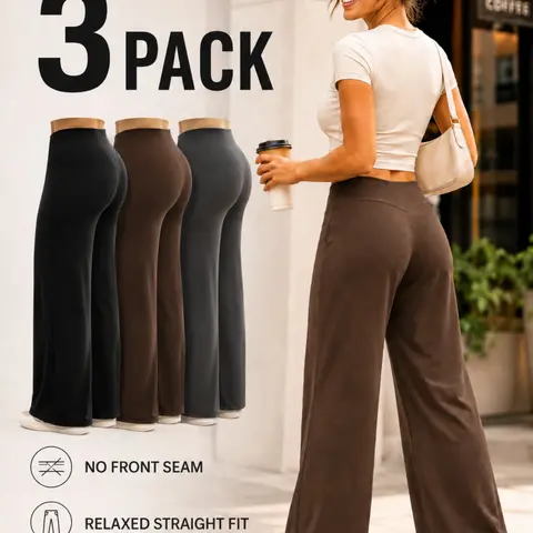 Women's Wide-Leg Casual Yoga Pants, High-Waisted Stretchy Workout Bottoms, Comfortable Activewear for Daily Wear & Exercise
