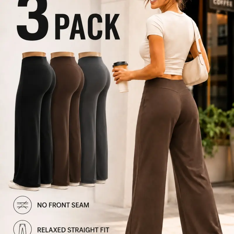 Women's Wide-Leg Casual Yoga Pants, High-Waisted Stretchy Workout Bottoms, Comfortable Activewear for Daily Wear & Exercise
