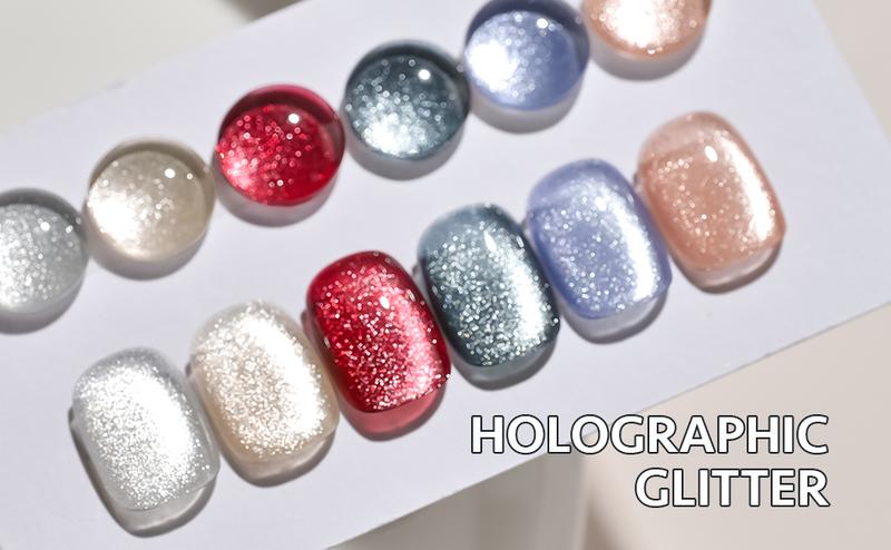 GAOY Holographic Glitter Cat Eye Gel Polish Set of 6 Colors with Free Magnet Holiday Gift Pick UV LED Soak Off Nail Polish Home DIY Manicure Nail Salon Varnish