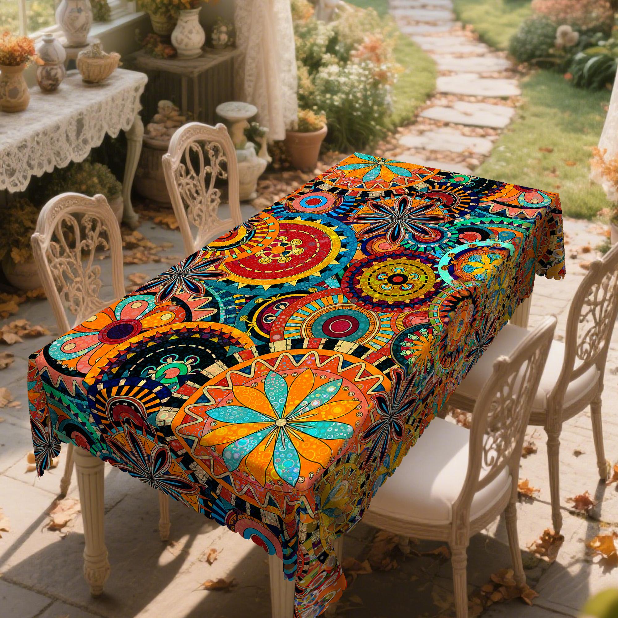 1pc Bohemian Printed Tablecloth, Mandala Kashmir Paisley Polka Polka Dot Beauty Pattern Printed Rectangle Tablecloth, Holiday Party Tablecloth, Outdoor Decoration Round Tablecloth, Kitchen Accessories, Rural Farmhouse Tablecloth Gifts table  linens