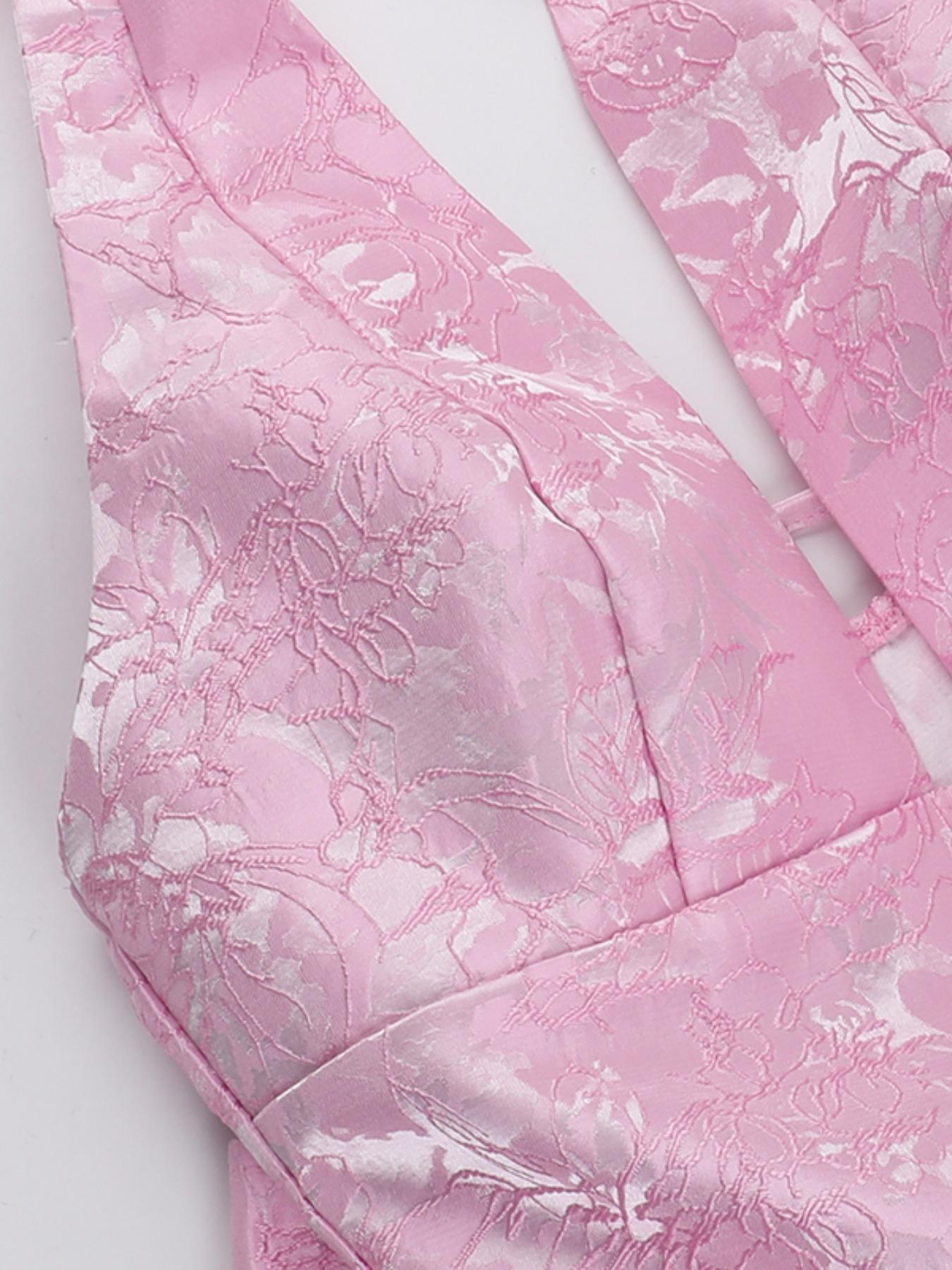 Elegant Sexy Cute Jacquard Halter Neck Butterfly Knot Dress, Slim-Fitting Summer Fashion, Thin Fabric, Perfect for Parties & Events