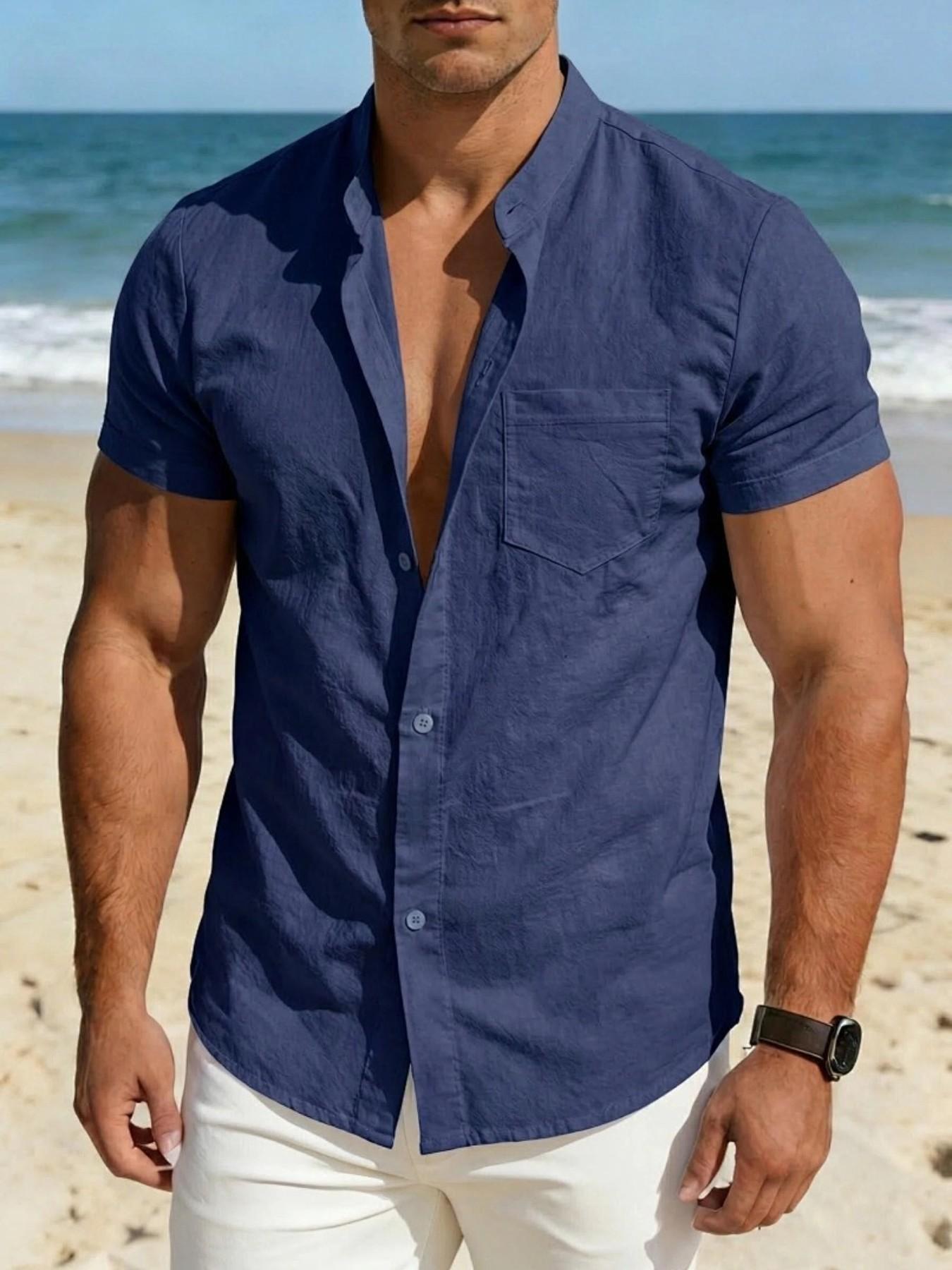 Men's Linen Short Sleeve Shirt, Casual Summer Top, Breathable Lightweight Fabric, Comfortable Daily Wear, Ideal for Warm Weather