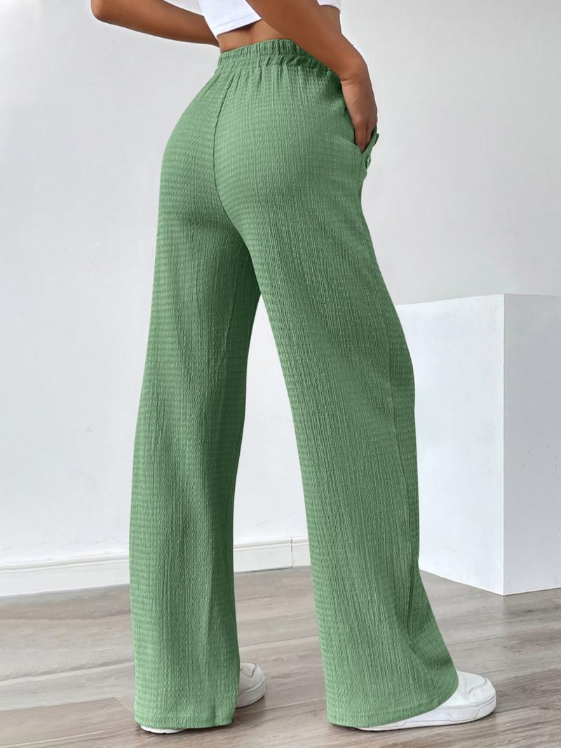 Women's Autumn Casual Faux Drawstring Texture Pocket Pants, Comfortable Long Trousers for Daily Wear, Stylish Ladies' Fashion Apparel, Womenswear, Bottoms