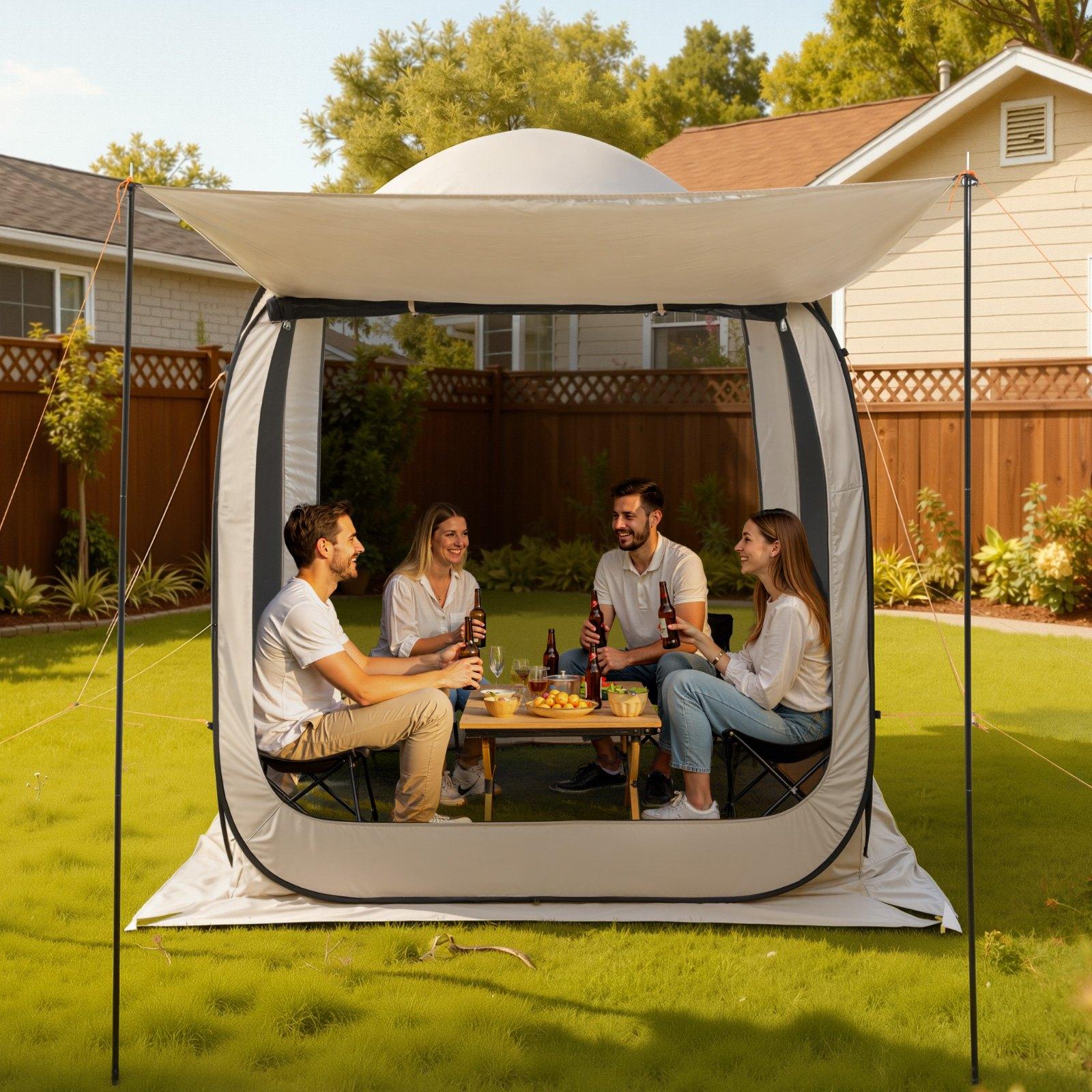 VEVOR Screen House Tent, 6 x 6 ft, 4-6 Person Pop Up Screen Tent with Extended Awning, Portable Screened in Canopy with Carry Bag, Netting Sides, for Patio, Backyard, and Outdoor Activities, Beige VEVOR Screen House Tent, 6 x 6 ft, 4-6 Person Pop Up Screen Tent with Extended Awning, Portable Screened in Canopy with Carry Bag, Netting Sides, for Patio, Backyard, and Outdoor Activities, Beige