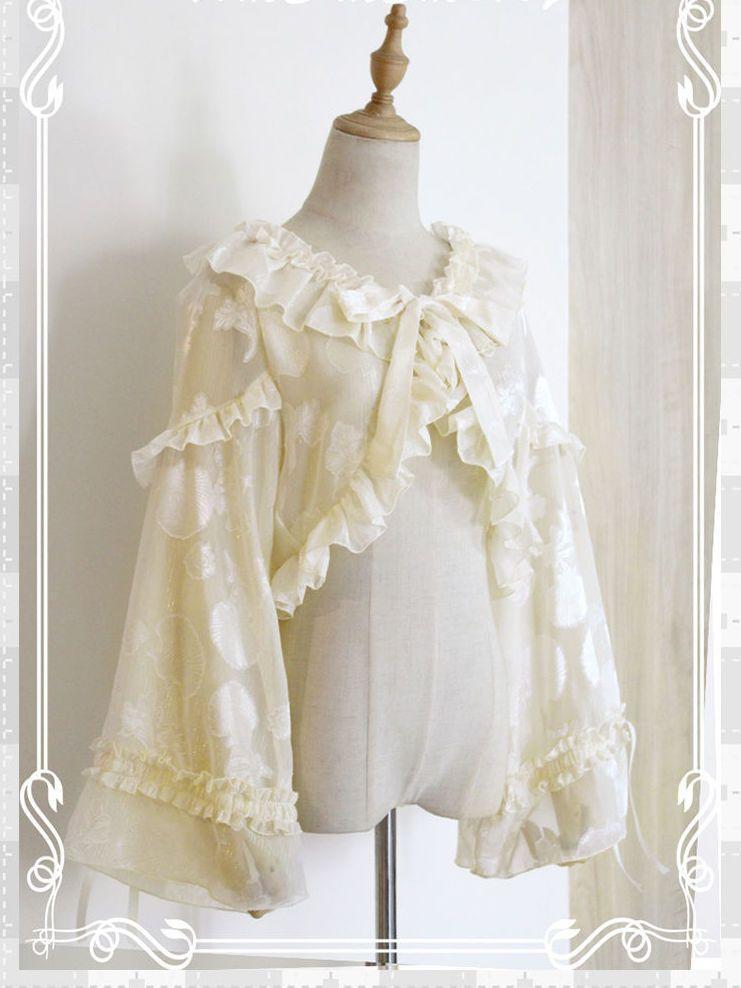 Lolita Style Thin Short Cardigan Women's Long Sleeve  Crop Tops Blouses Shirt Gothic Cosplay Outfits Streetwear