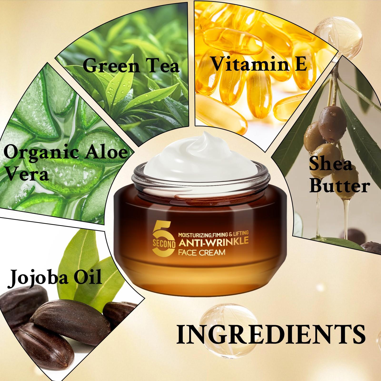 5-Second Anti-Wrinkle Face Cream, Repair Balm with Tea, Vitamin E, Shea Butter, Tightening Moisturizer for All Skin Types