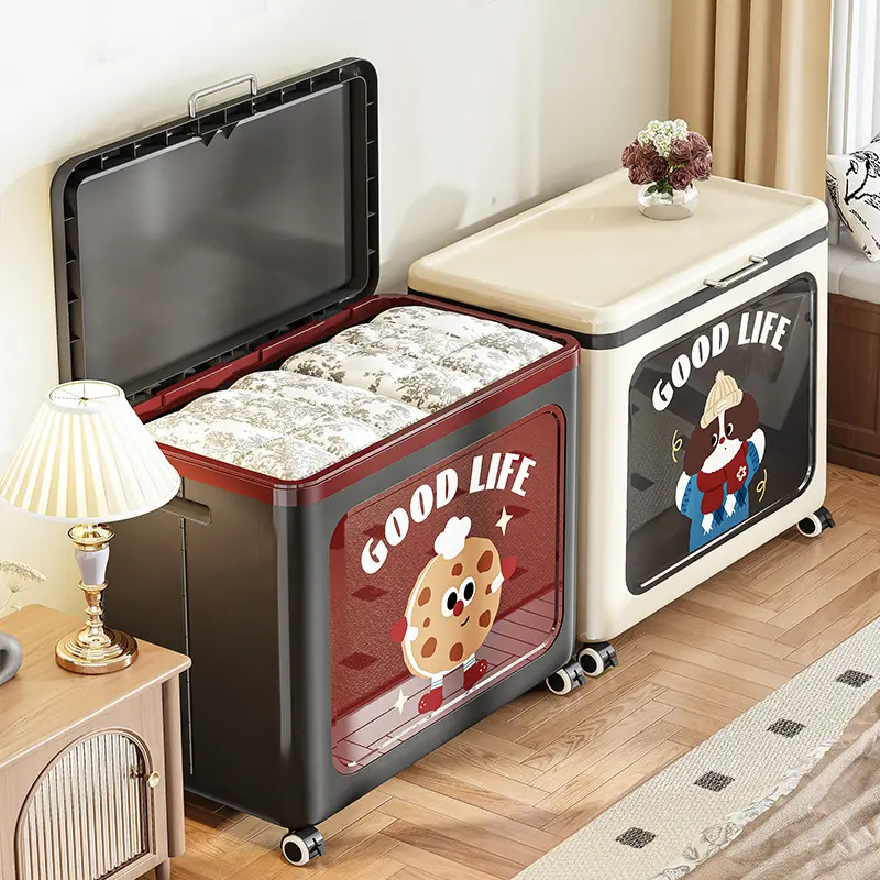 Flip-top clothing storage box for home use, large capacity, extra-large toy basket, quilt organizer, foldable storage cabinet with wheels