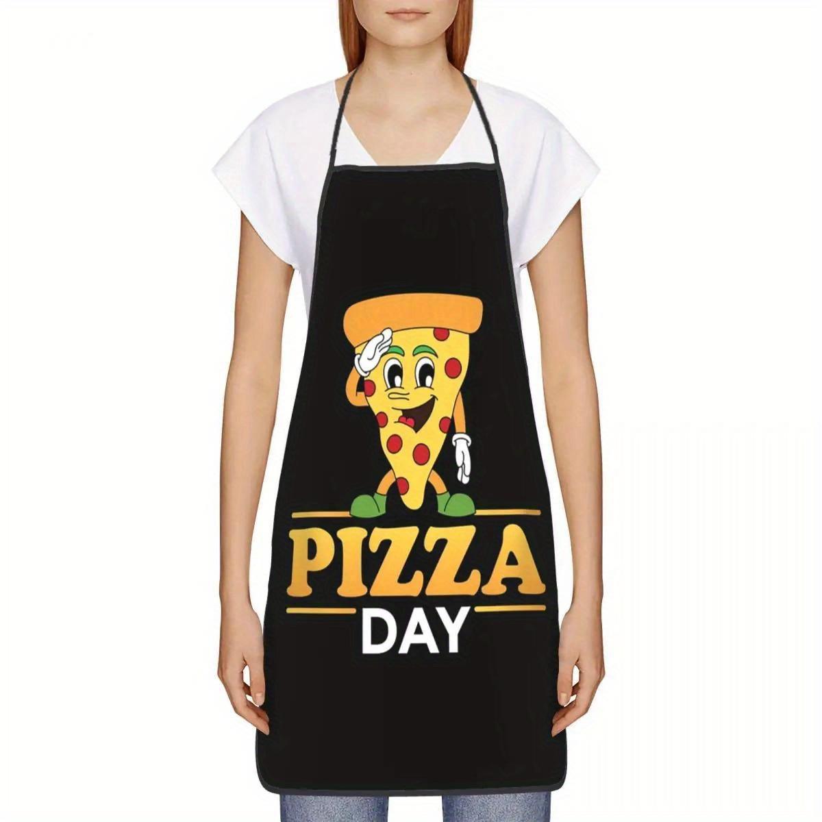 Cartoon Pizza Day Apron, Adult Chef Cooking & Baking Apron, Food Lovers Gift, 100% Polyester, 135g/m², Woven Fabric, Kitchen Chef Apron