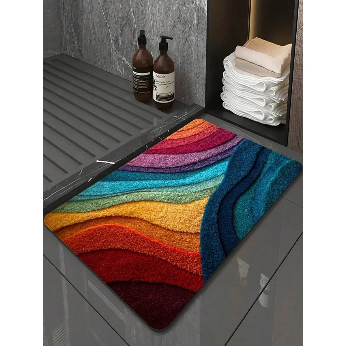 Flannel Floor Mat, rainbow-colored plush non-slip quick-dry rectangular floor mat, suitable for the entryway, kitchen, living room, bedroom, laundry room, and is a perfect choice for holiday gifts, holiday decorations, and bathroom mats - made of flannel
