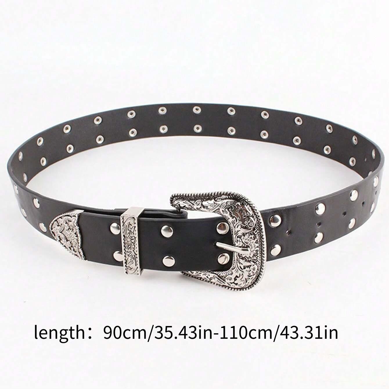 Y2K Vintage Versatile Belt, Carved Rivet Pin Buckle Fashion Belt, Suitable for Daily Wear, Dates, Stylish Accessory