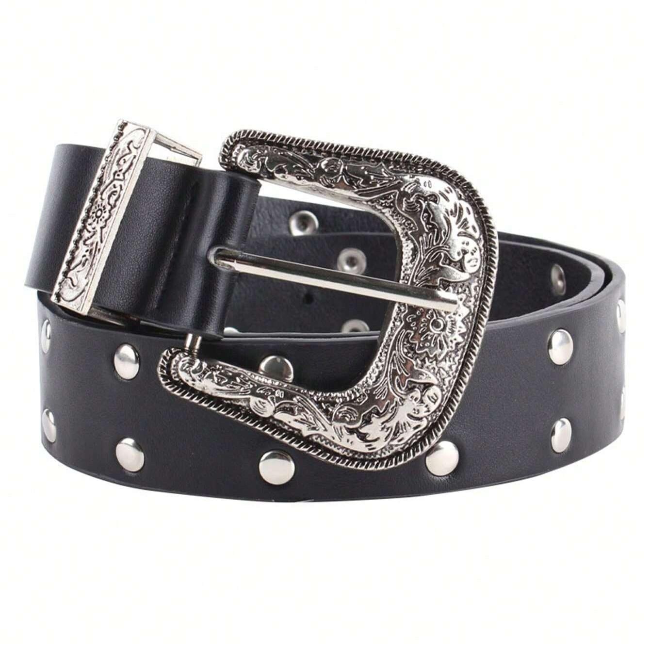 Y2K Vintage Versatile Belt, Carved Rivet Pin Buckle Fashion Belt, Suitable for Daily Wear, Dates, Stylish Accessory