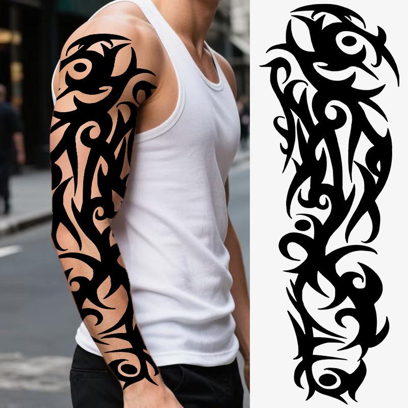 6 Sheets Full Arm Temporary Tattoo Stickers, Tribal Polynesian Design, Waterproof Long-Lasting Realistic Fake Tattoos for Men Women Halloween Party, Tattoo For Beginners