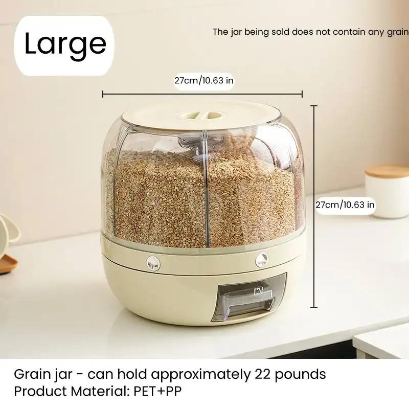 1PC Rotating Cereal Dispenser Large Capacity Dry Food Storage Container Sealed Moisture - proof Rice Bucket Transparent Kitchen PET Grain Storage Box with One - click Grain Outlet Reusable Food Container
