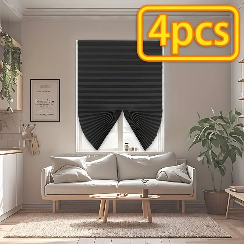 4pcs Adjustable Pleated Window Sunshades, Easy Install Removable Curtains, Light Blocking, Summer Sun Protection, Multiple Sizes & Colors