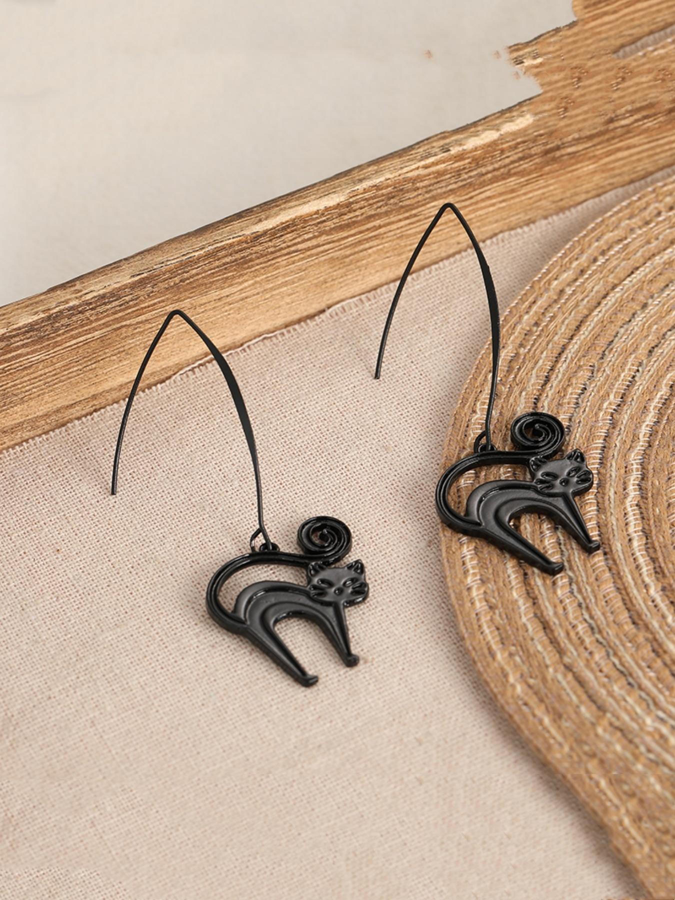 Creative Retro Black Cat Pendant Earrings, Personalized Earrings Accessories for Holiday Parties, Cute Jewelry