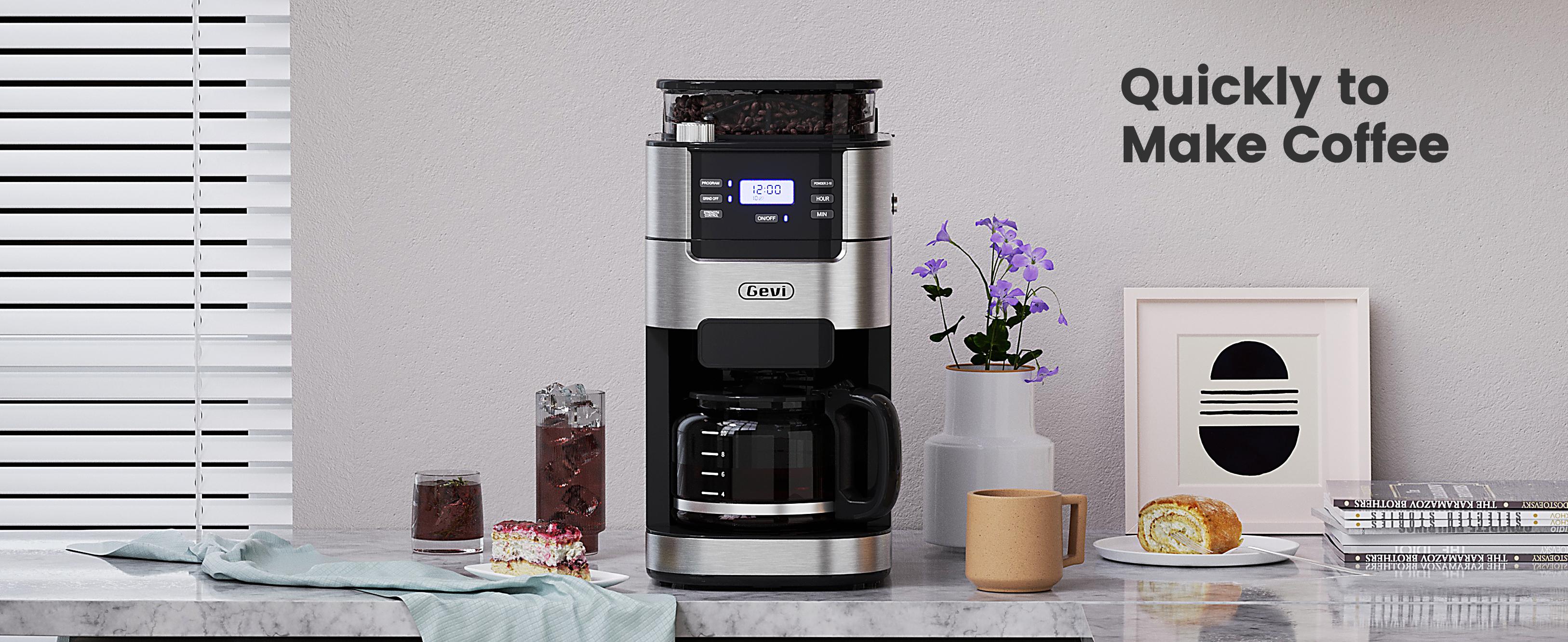 【Springtok】Gevi 10-Cup Coffee Maker with Built-In Grinder – Programmable Grind & Brew, 1.5L Water Reservoir, Keep Warm Plate, Burr Grinder Combo