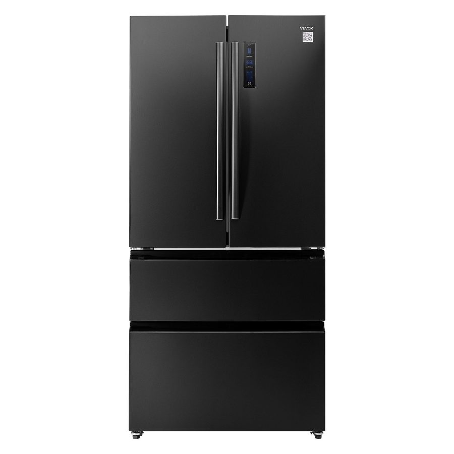 VEVOR Full-Sized French Door Refrigerator, 18.9 Cu. Ft. Counter Depth No Frost Freezer-On-Bottom Fridge, LED Display, 4 Casters, Black for Home Use