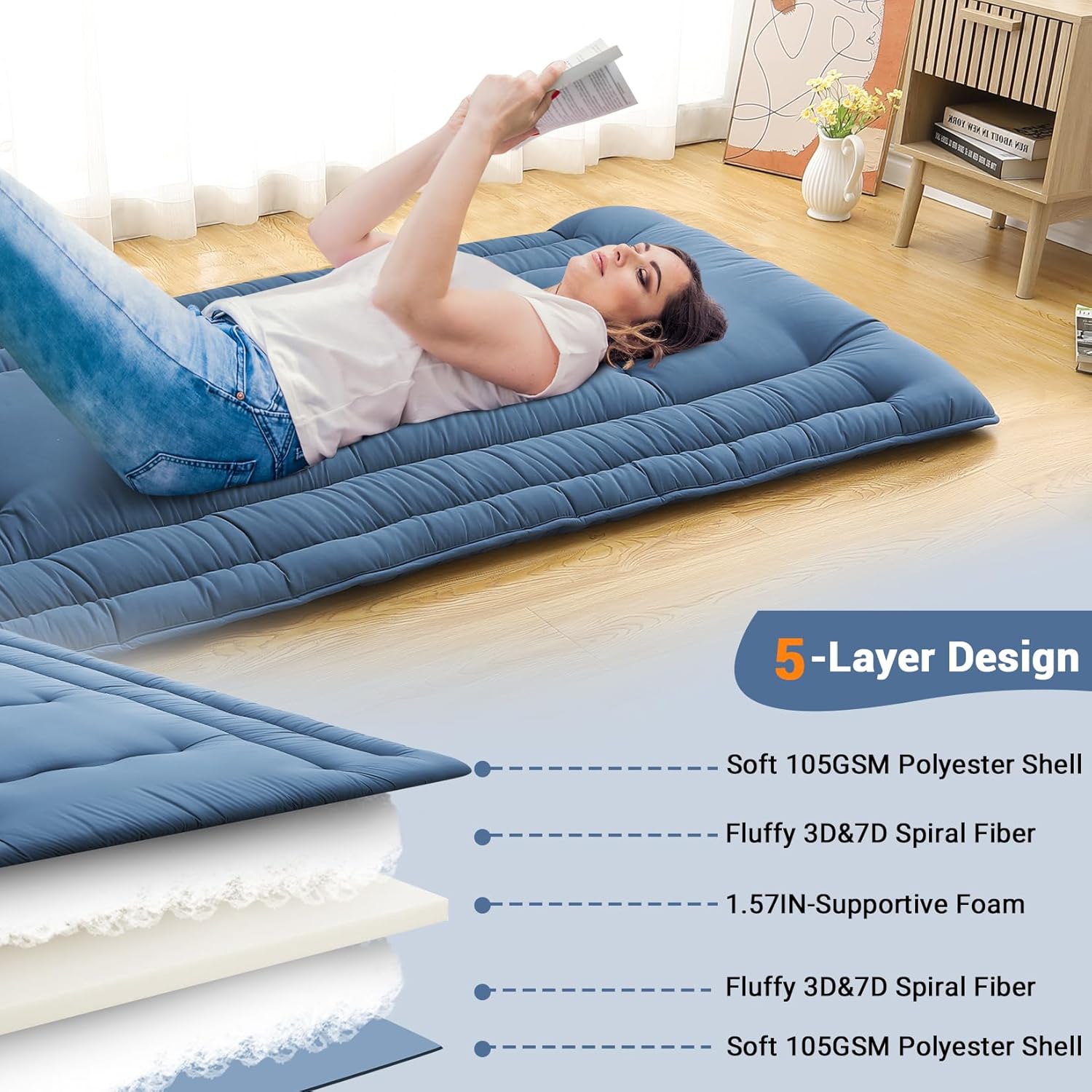 Twin Size / Full Size Futon Mattress, Japanese Floor Sleeping Mat Rollable Tatami Mattress for Dorm, Portable & Foldable Floor Mattress Sleeping Mattress Pad for RV Travel Camping
