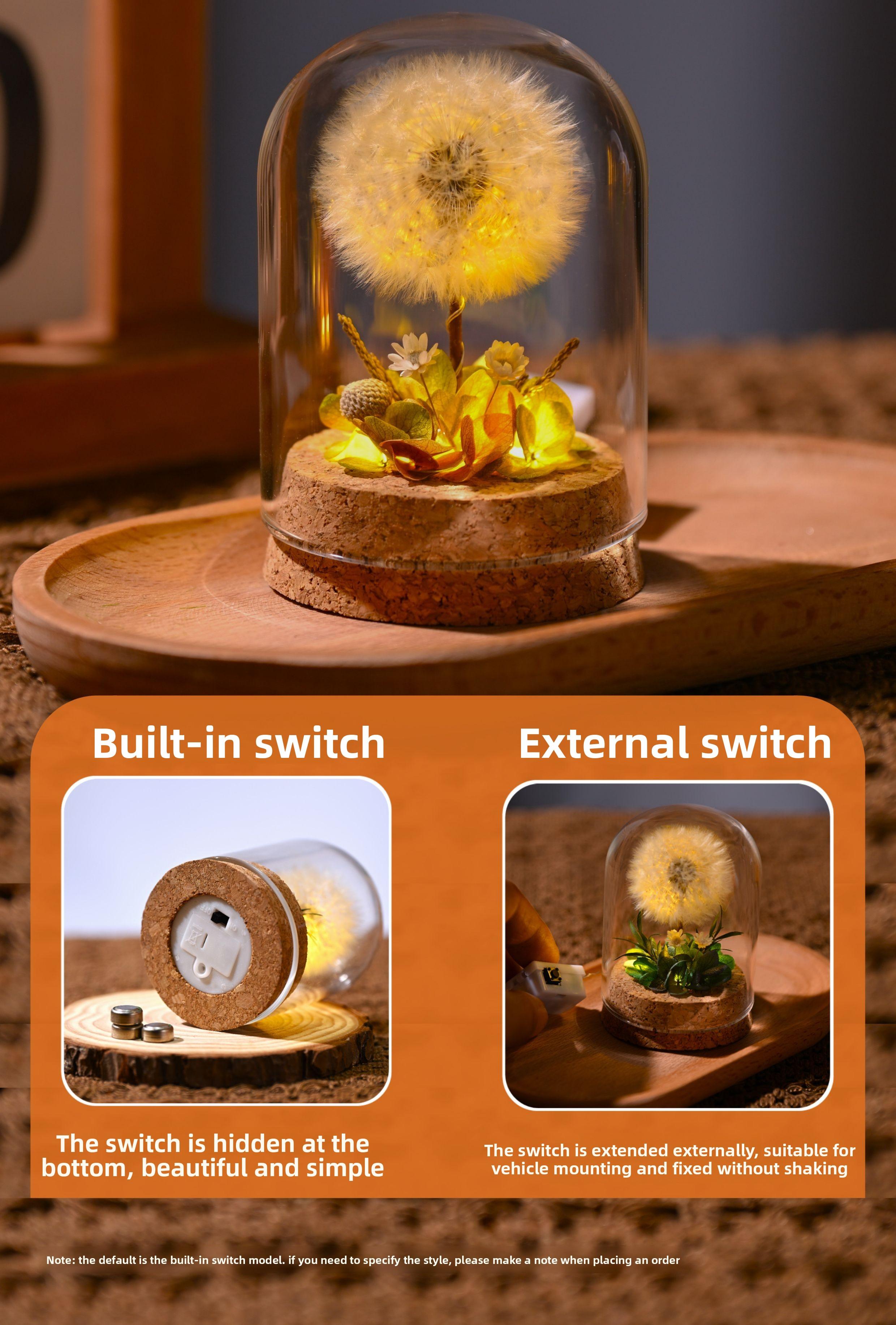 Light Up Dandelion in Glass Dome,Birthday Gifts,Flower Gifts for Women Girlfriends Wives Mothers Daughters Sons,Desk Decor Valentine's Day Mother's Day Christmas Thanksgiving Day,Yellow Leaf