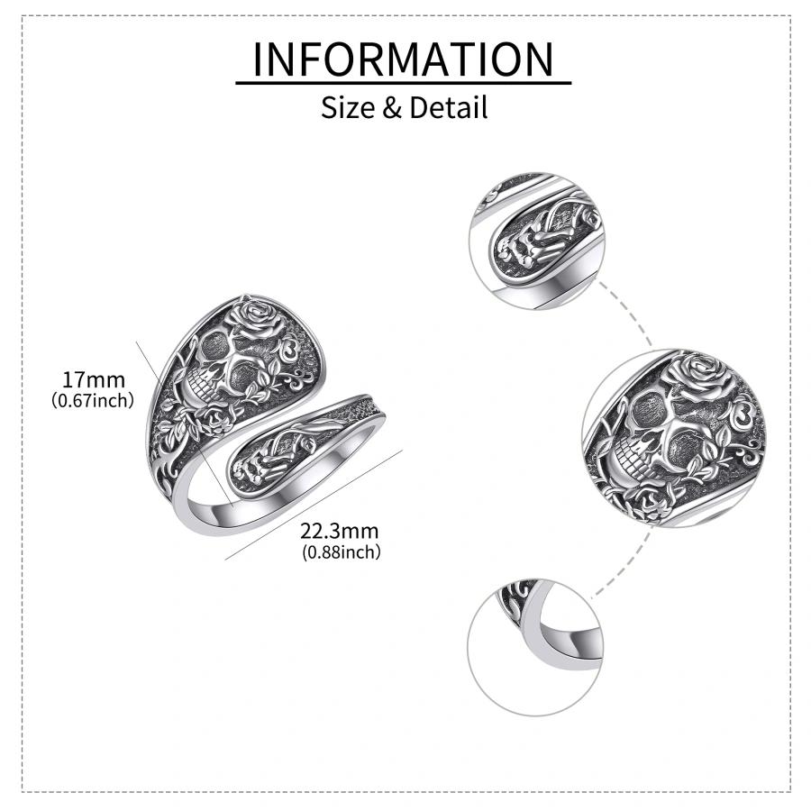 S925 women's sterling silver skull open ring suitable for sizes 6-9, suitable for gifts or personal wear Sterling Silver Vintage Sunflower