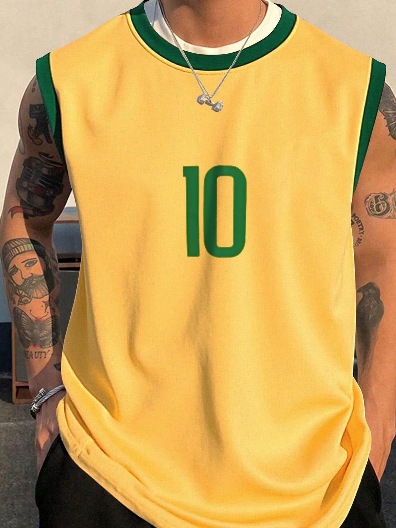 Men's Brazil Flag Print Tank Top, Vest Top, Regular Fit Casual Comfy Sleeveless Top for Summer, Men's Clothes for Daily Wear, Socks