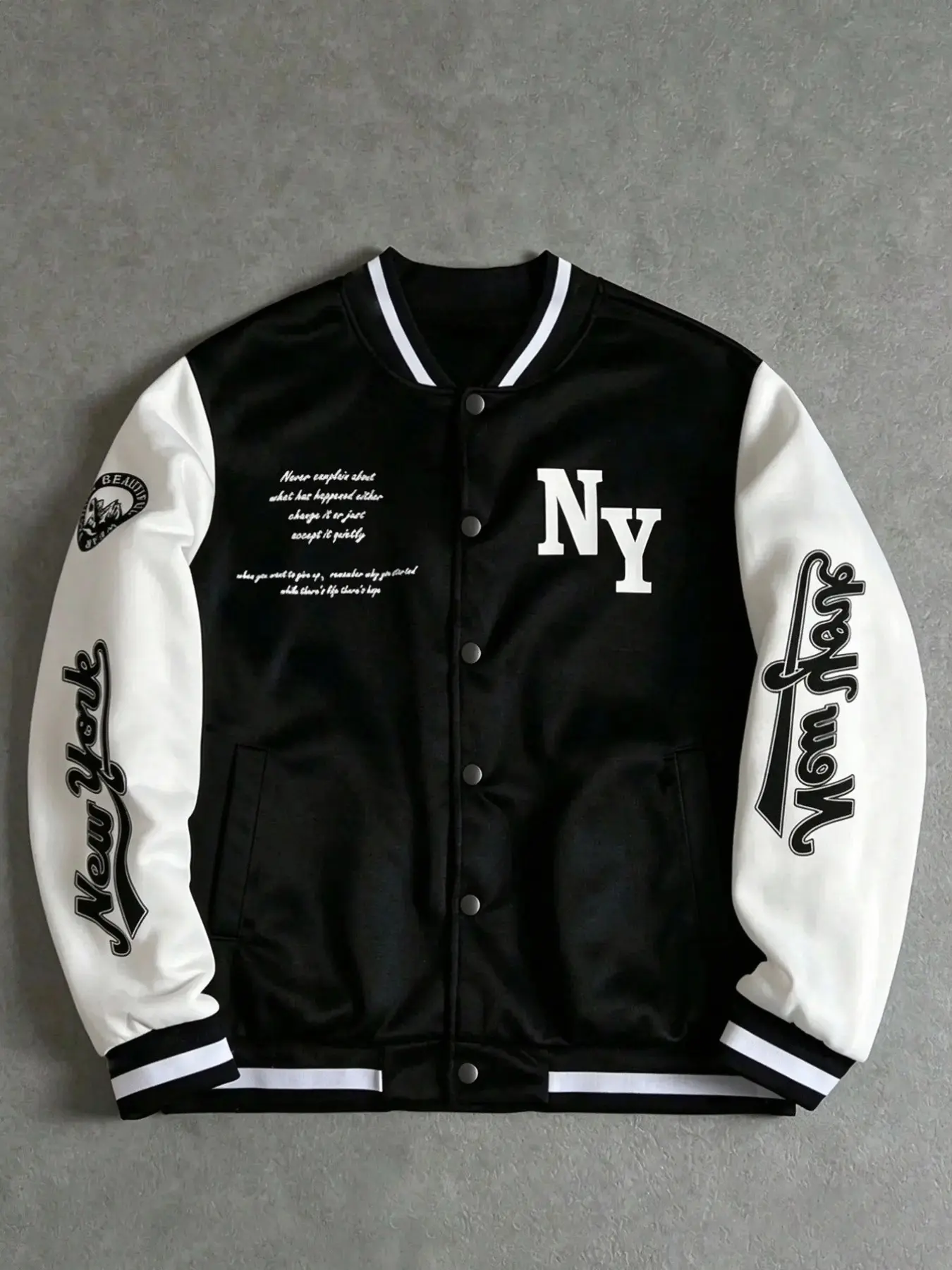 Men's Ny Letter Print Colorblock Baseball Jacket, Vintage Contrast Street Style Stand Collar Coat, Loose-Fitting Unlined Outerwear, Streetwear