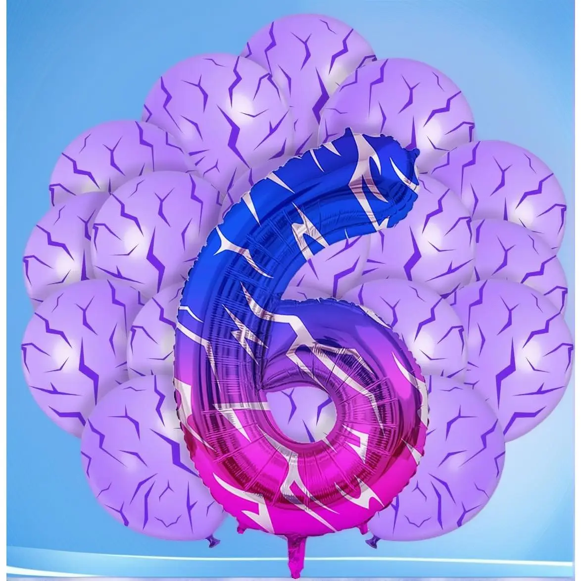 Purple Demon Birthday Balloon Set, 40 Inch Number 6 Foil Balloon, Hunter Purple Latex Balloons for Birthday Party Garland Arch Decorations