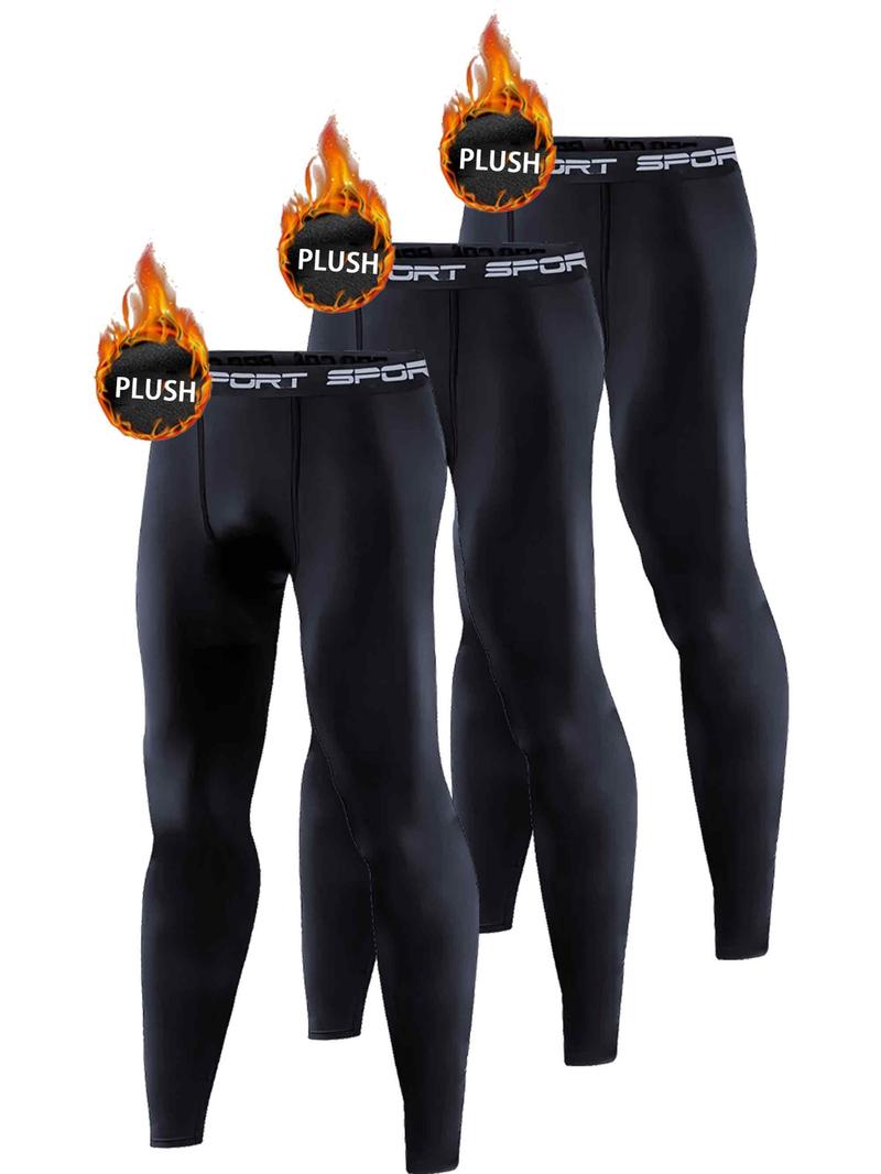 3PCS Men’s Winter Thermal Leggings Set – Soft Plush Fleece Warm Compression Pants, Elastic Slim Fit Design, Ideal for Running, Gym, Hiking, Skiing, and Cold Weather Training