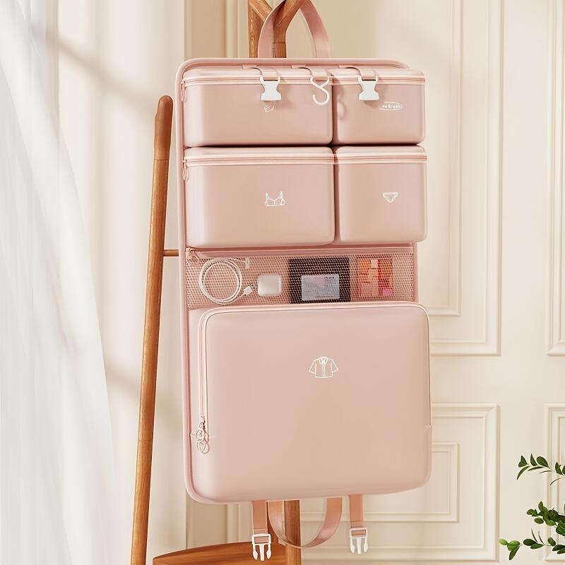 Six-In-One Travel Organizer Set, Luggage Packing Bags, Foldable Nylon Storage Pouches, 6 Zippered Compartments, Durable for Clothes and Bedding