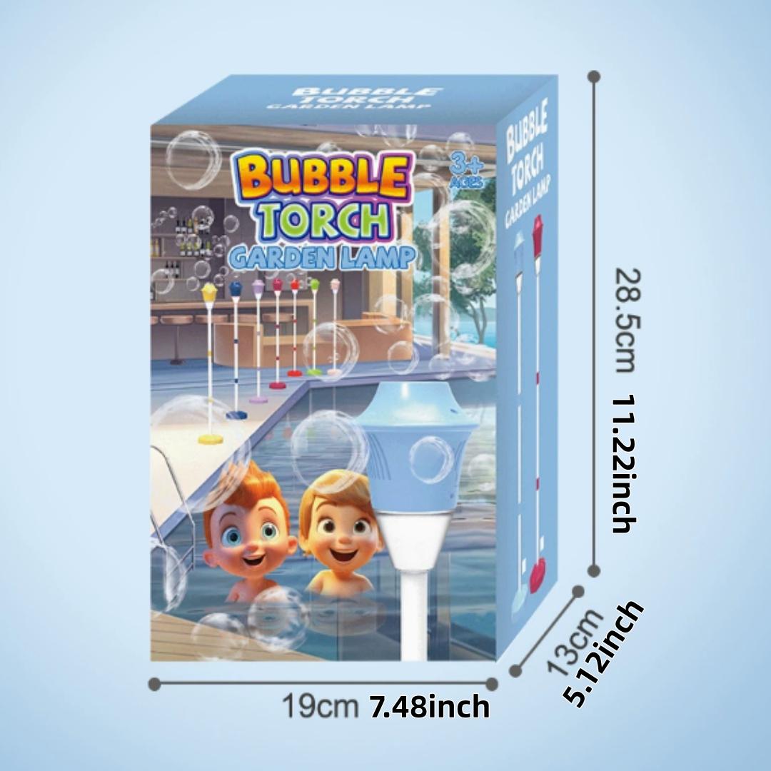Streetlight Bubble Machine, “Torch” Bubble Machine with Music and Lights—an outdoor children's toy perfect for weddings and parties. Suitable for various occasions. Requires 3 AA batteries (not included). Recommended for ages 3 and up. Comes in a box.