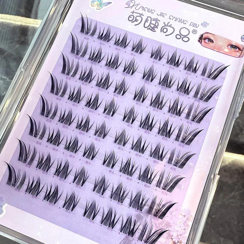 No Glue Self-Adhesive False Eyelashes - Dramatic Volume Natural Wispy Winged Fox Eye Manga Style Fluffy Cat Eye Lashes 7-12mm