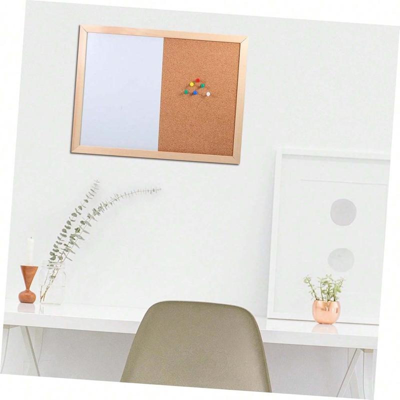1pc Half Cork Board Half Whiteboard Bulletin Board, Pine Wood Frame, Classic Color, Hanging Multifunctional Design for School Office Home