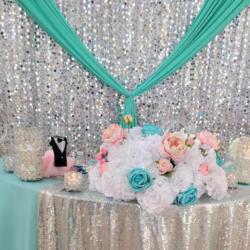 GLITZ HAPPY Silver Sequin　Backdrop 8 ft x 9 ft Shiny Wall Backdrop  for Birthday Christmas Wedding Parties Hanging Glitter Photo Studio Backdrop with 4 Inch Rod Pocket