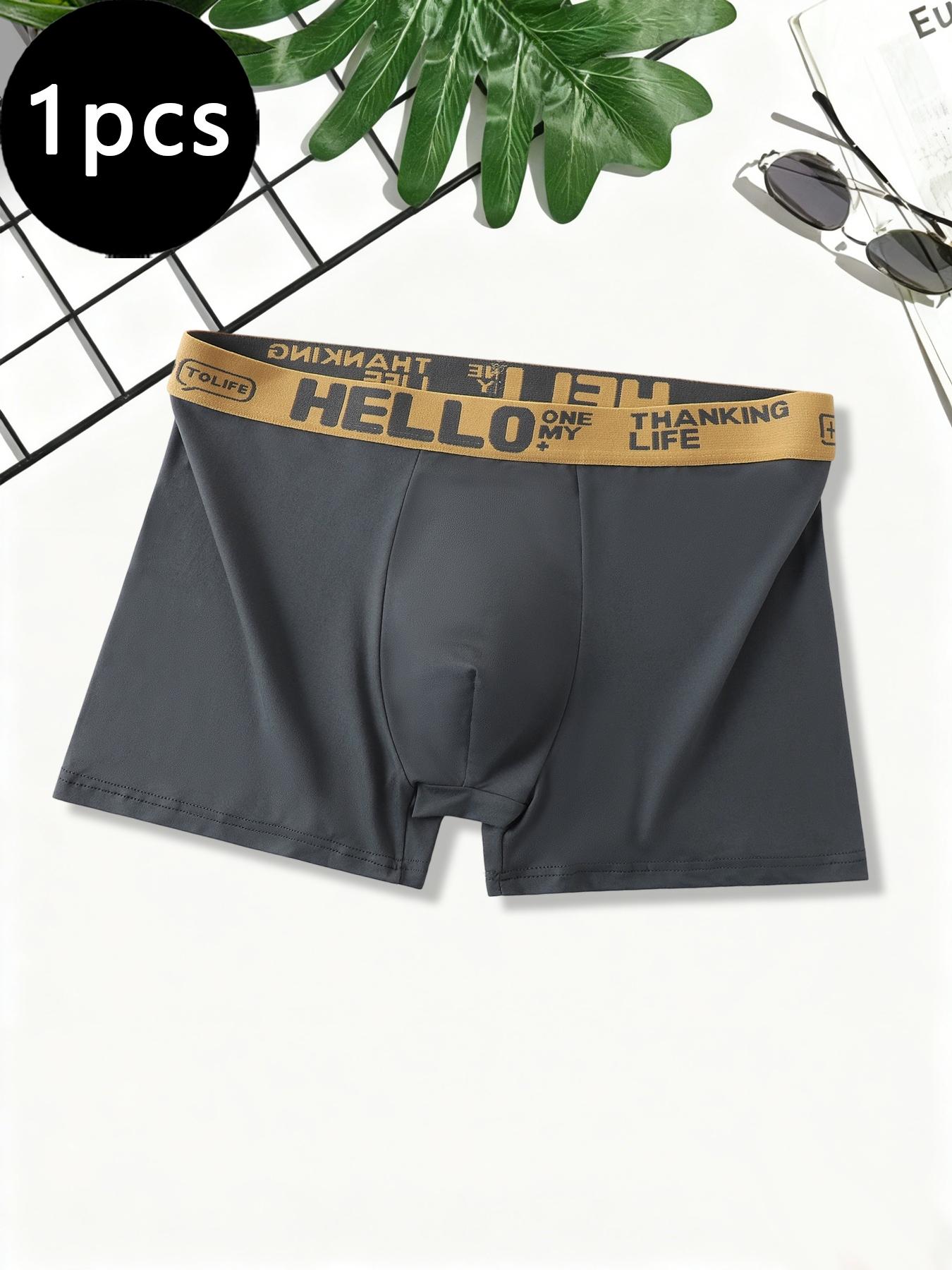 1 Pack Street Style Men's Boxer Briefs, 100% Cotton Breathable Underwear, Trendy Waistband Design, Men's Boxer Shorts