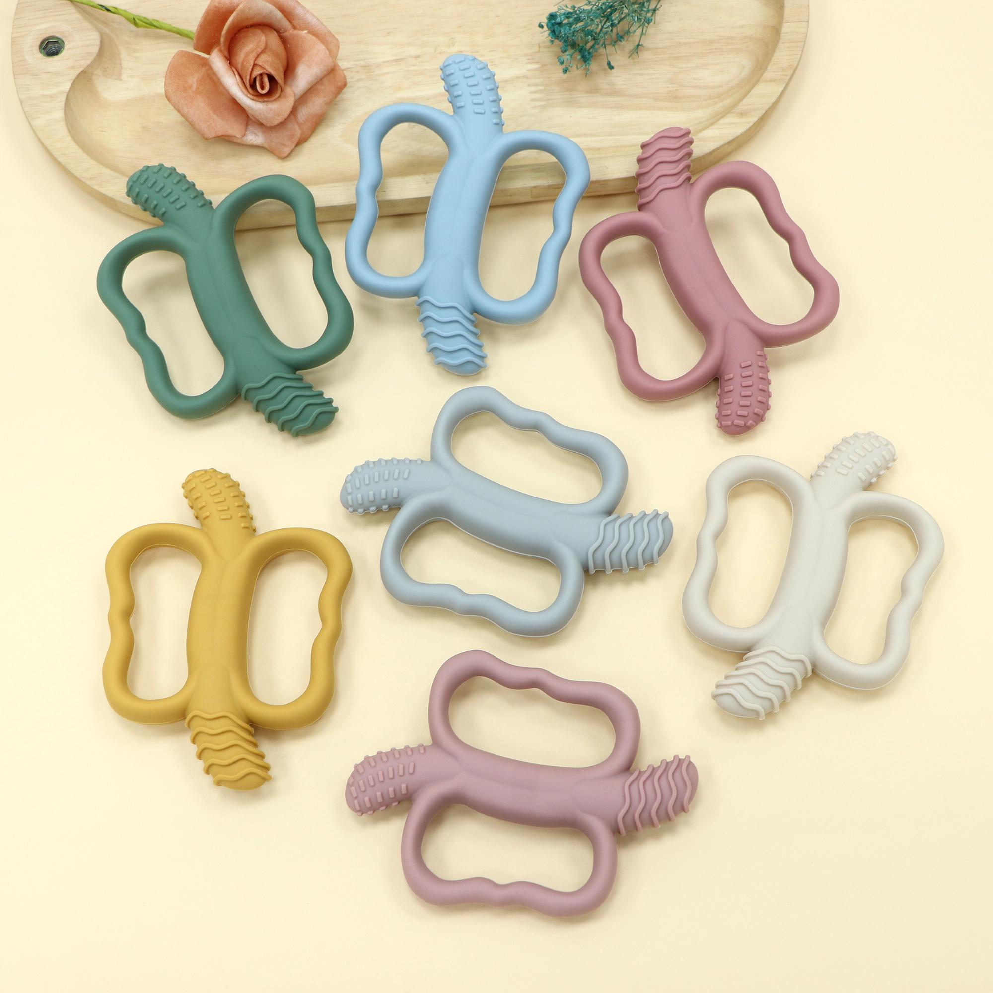 Baby teething toys, two-end textured banana-shaped massage teether with easy-to-grip handles, food-grade silicone, suitable for babies over 3 months old, girls and boys, Christmas and Halloween gifts