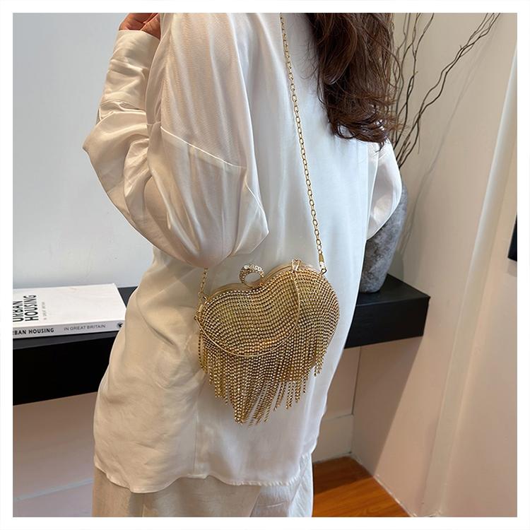 Heart-Shaped Evening Bag for Women, Tassel Sparkle Rhinestone Party Clutch, Elegant Prom Ballroom Handbag, Stylish Banquet Purse