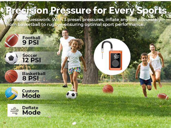 Etenwolf Electric Ball Pump 3200mAh, Auto Stop & Deflate, ±0.3 PSI Gauge for Basketball, Soccer & Volleyball – Precision Inflation, No More Guessing, Standby for 2 Years (Vivid Orange) Portable