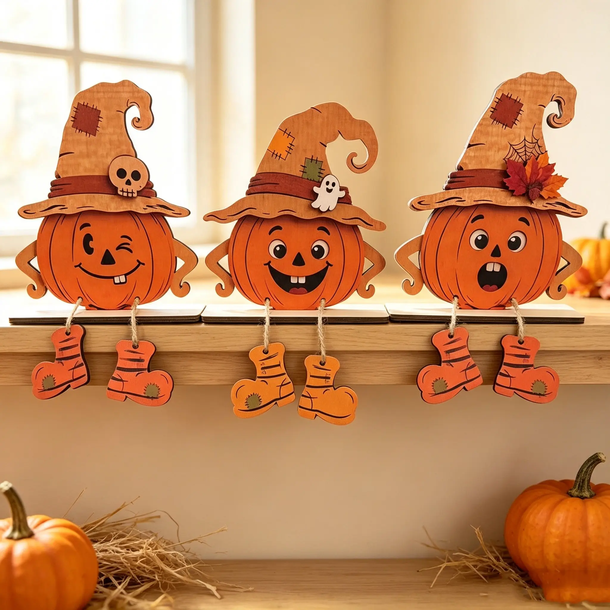 Creative Wooden Hanging Tags with Pumpkin And Ghost Designs, New Halloween Decorations for Holiday Atmosphere Layout