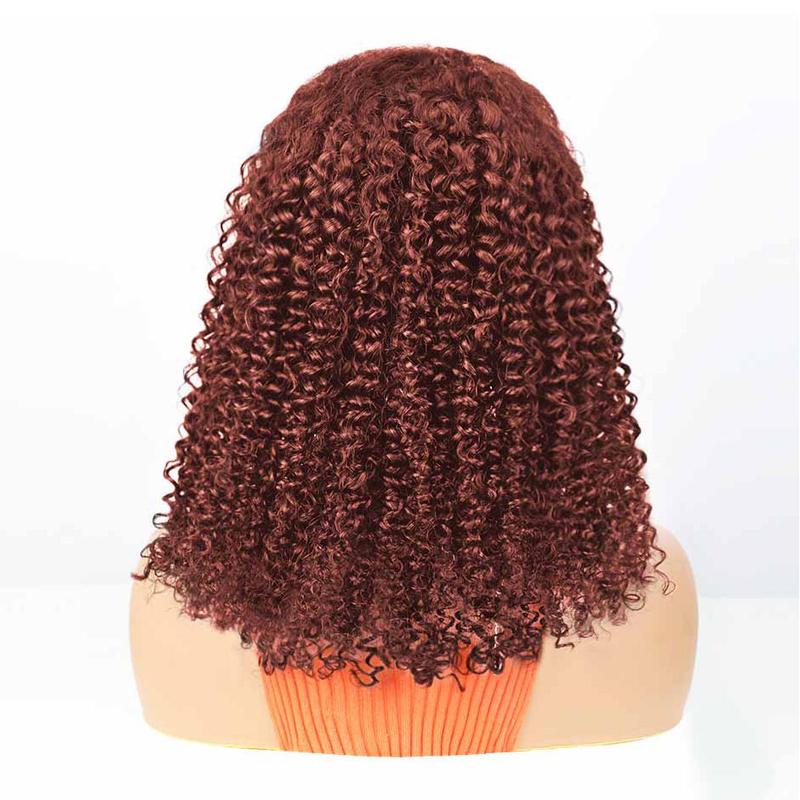 MORE FACE #33 Reddish Brown Kinky Curly Wig Wear and Go Glueless Wig Human Hair Pre Plucked Pre Cut 6*4 Transparent Lace Closure Wigs Natural Hairline