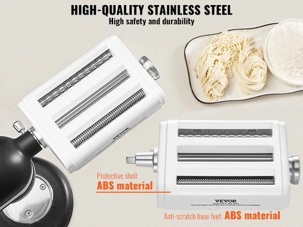 VEVOR Pasta Attachment for KitchenAid Stand Mixer, 3-IN-1 Stainless Steel Pasta Roller Cutter Set Including Pasta Sheet Roller, Spaghetti and Fettuccine Cutter, 8 Adjustable Thickness Knob Pasta Maker