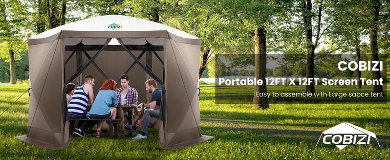 COBIZI 12x12ft Pop Up Gazebo Tent Screen House with Mosquito Netting and Sidewalls for Camping