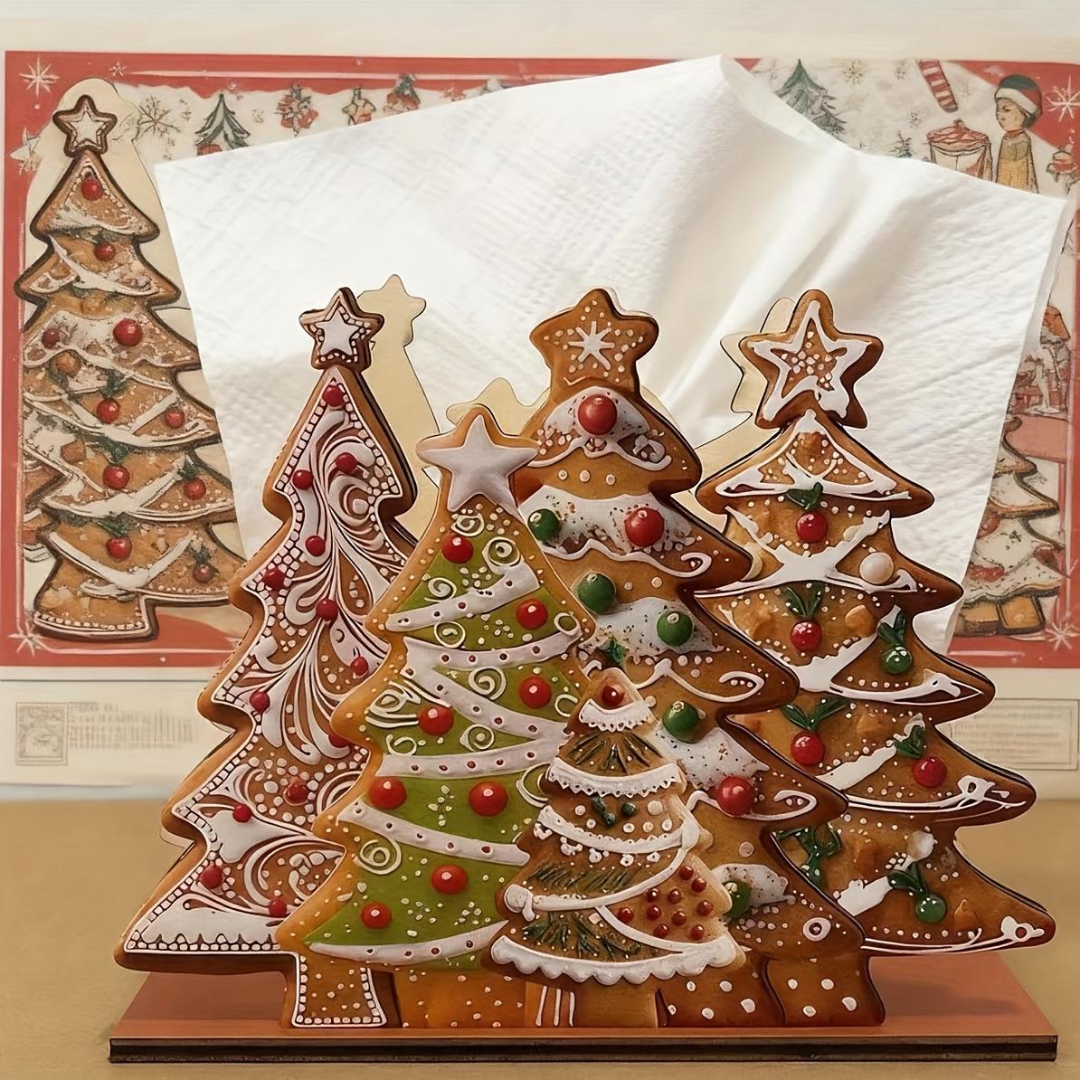2D Flat Wooden Christmas Decor Plaque Party Wreath Ornament Perfect Holiday Gift Home Decor Classic Christmas Tree Napkin Holder Cute Wooden Cocktail Tissue Dispenser Modern Farmhouse Tissue Storage Tabletop Decoration Festive Tableware