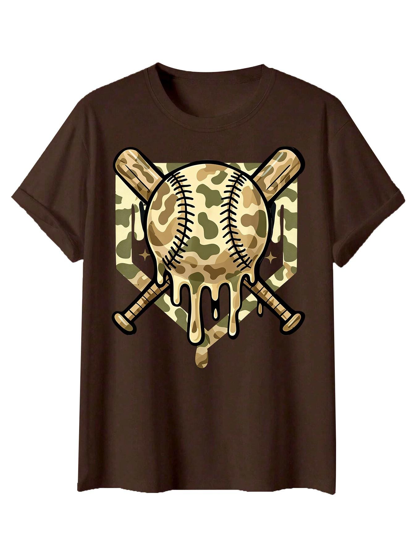 Baseball Style Ice Cream Drip Color Boy Pattern Camo T-Shirt, Fashion Casual Clothing, Ideal Gift for Sports Enthusiasts & Teens