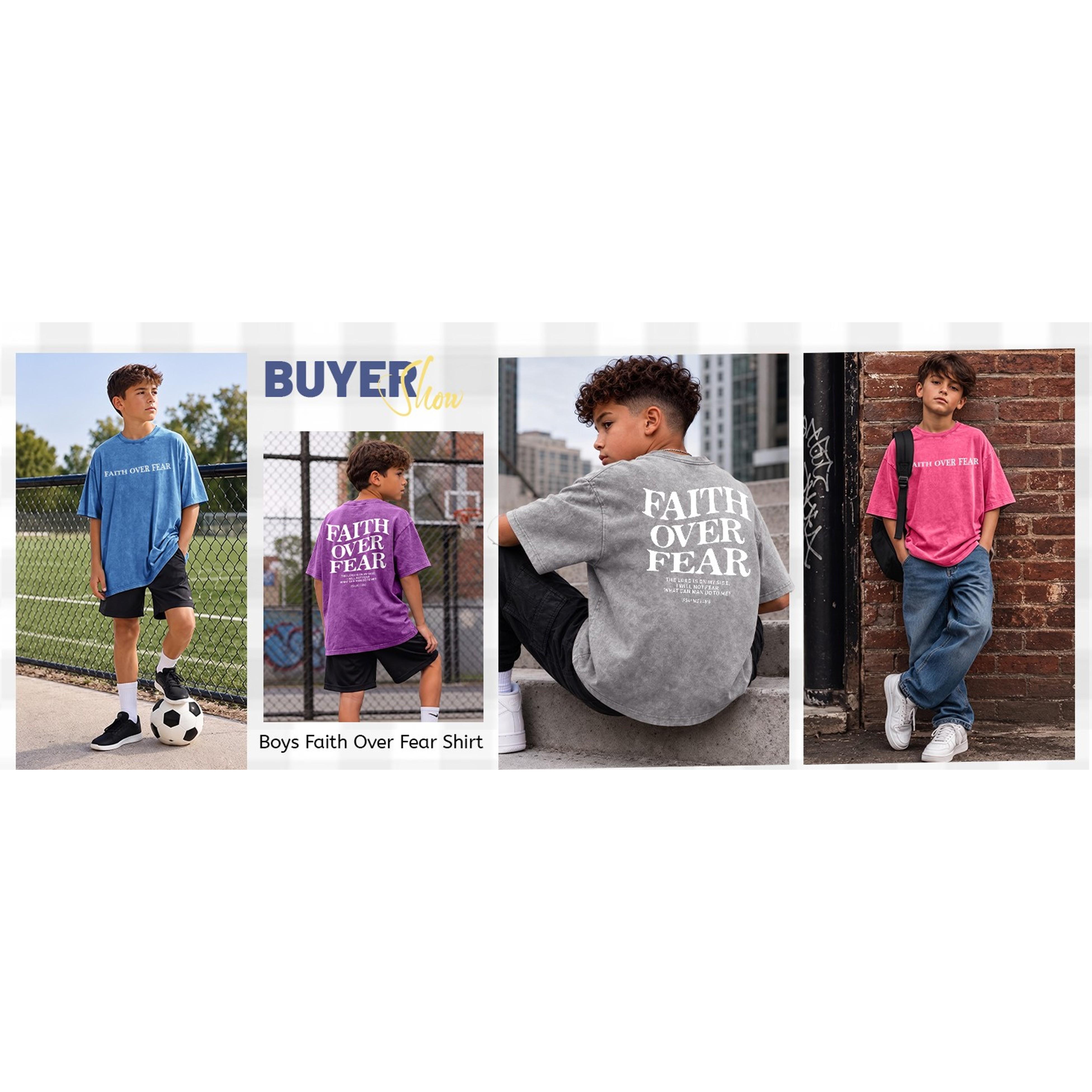 Boys Faith Over Fear Christian Jesus Graphic Tee - Bible Verse Religious Acid Wash T-Shirt for KidsGift