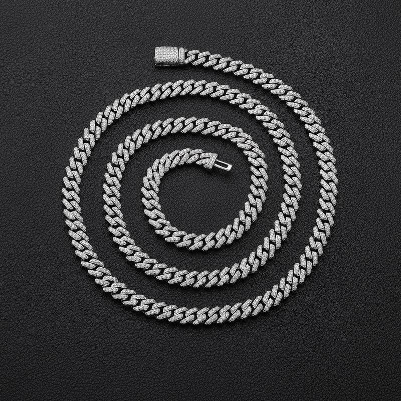 【#N90】Lab-Created Moissanite  S925 Sterling Silver Setting Cuban Moissanite Link Miami Chain Hip Hop Rock Cuban Necklaces