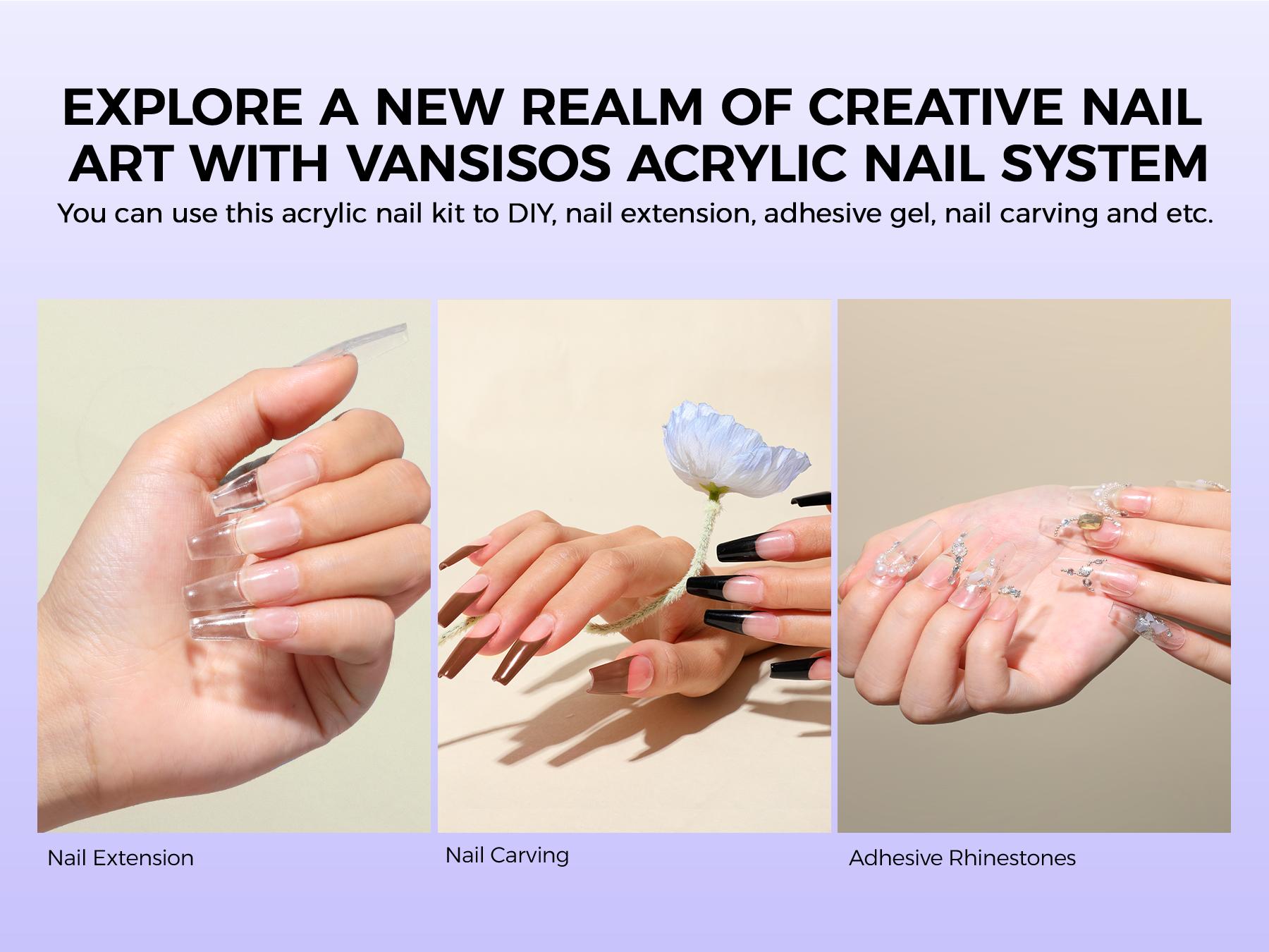 VANSISOS Acrylic Nail Kit with : Complete Beginner-Friendly Professional Set with Charms & Full Supplies